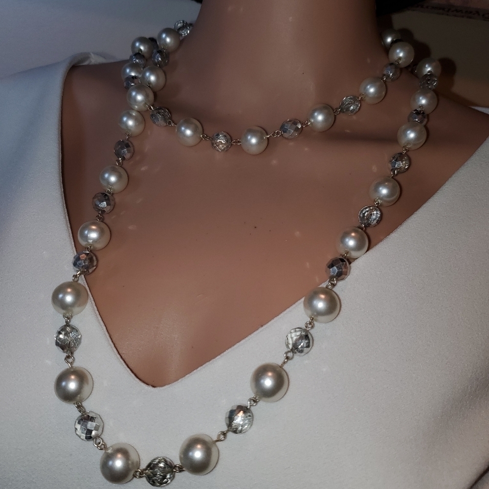 CZ and faux pearl necklace